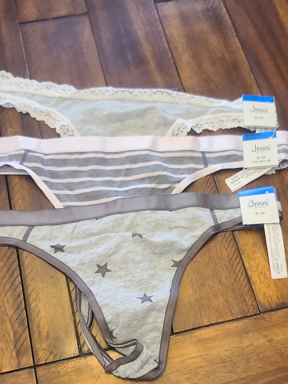 Jenni Women's 3-Pack Bikini Panties - Cream, Light Pink, Gray